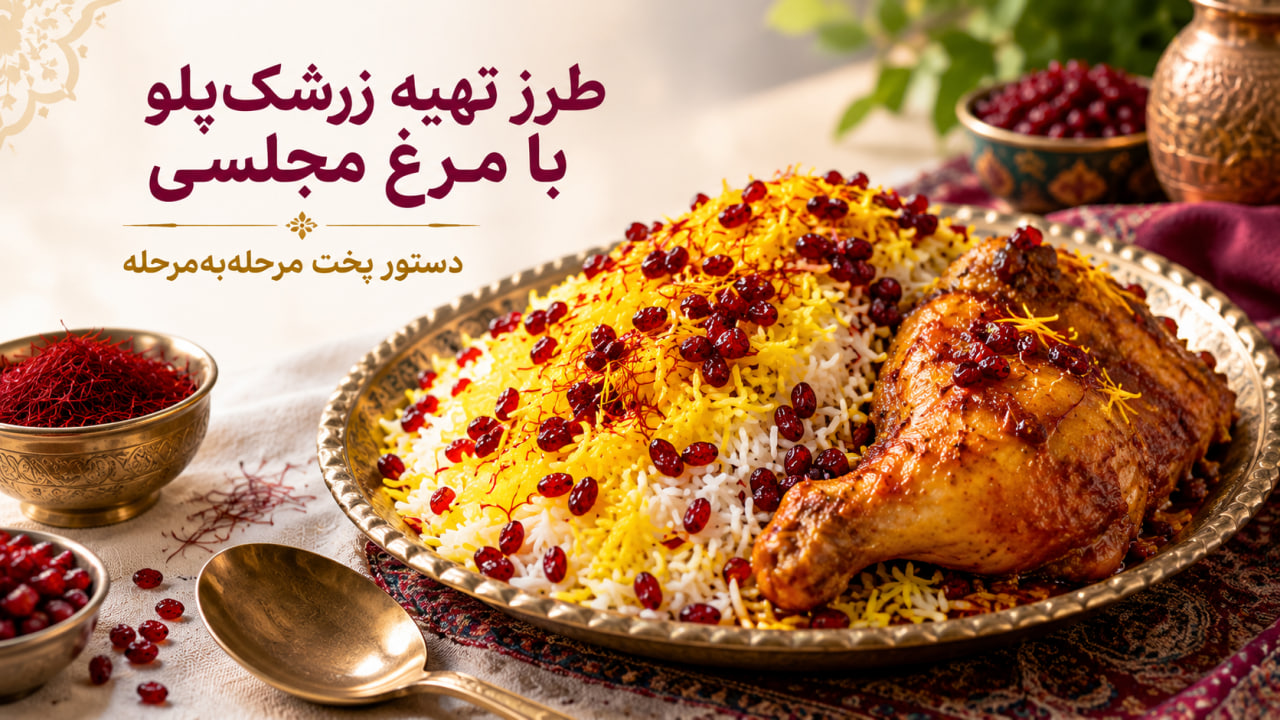 طرز تهیه زرشک پلو با مرغ مجلسی با برنج زعفرانی و زرشک قرمز