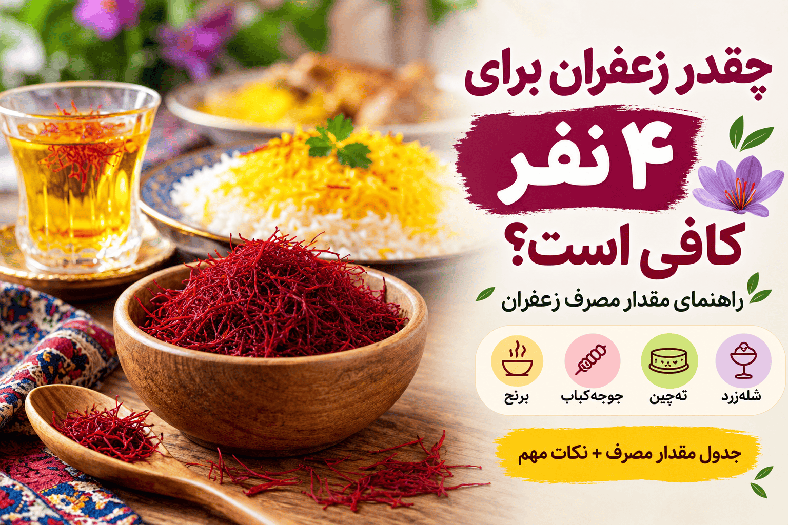 چقدر زعفران برای ۴ نفر کافی است